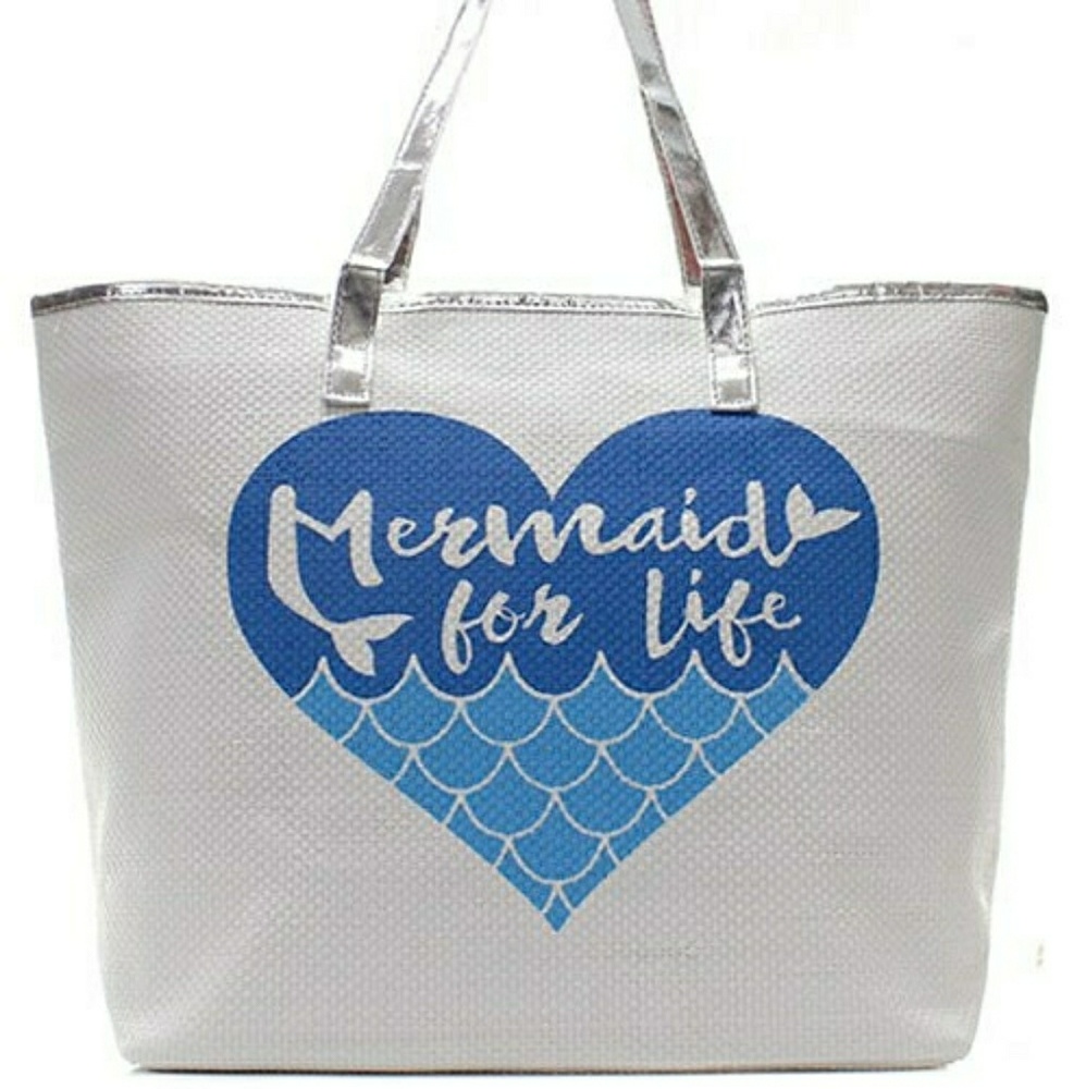 TURQUOISE CANVAS "MERMAID FOR LIFE" TOTE BAG